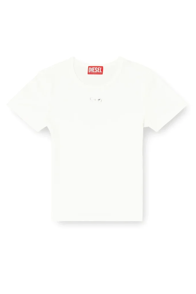 t-ele-long-od Slim ribbed T-shirt with metallic Oval D