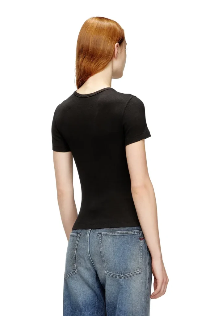t-ele-long-od Slim ribbed T-shirt with metallic Oval D