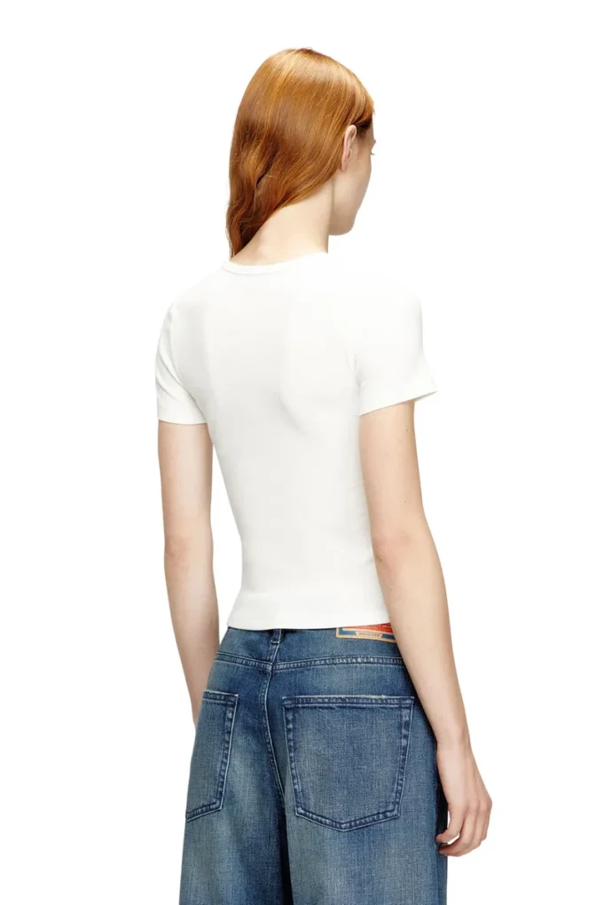 t-ele-long-od Slim ribbed T-shirt with metallic Oval D