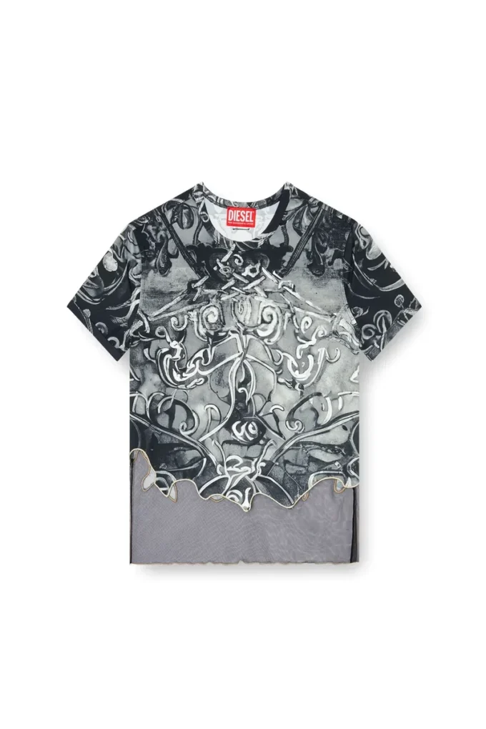 t-inlay Nylon T-shirt with Heraldic print