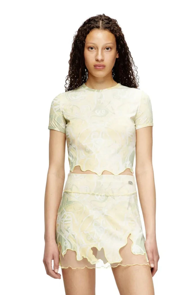 t-inlay Nylon T-shirt with Heraldic print