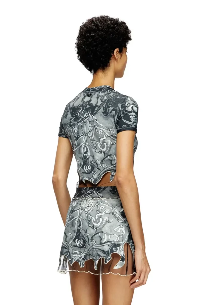 t-inlay Nylon T-shirt with Heraldic print