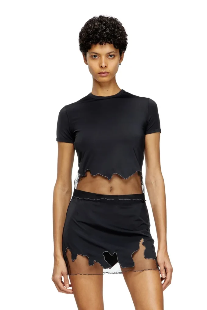 t-inlay-r1 Nylon T-shirt with tulle insert