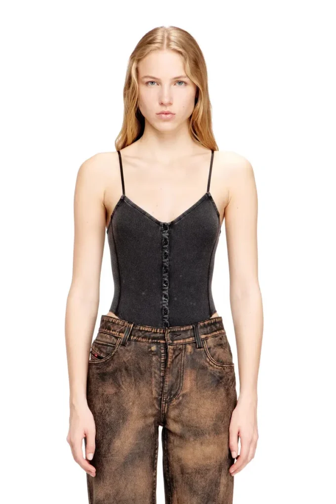 t-ley Thong bodysuit in marbled ribbed jersey