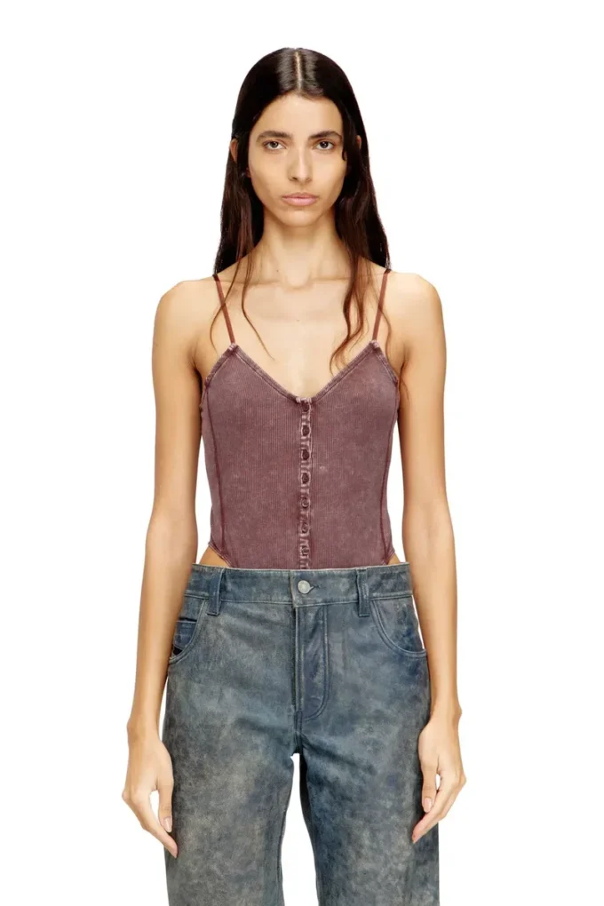 t-ley Thong bodysuit in marbled ribbed jersey