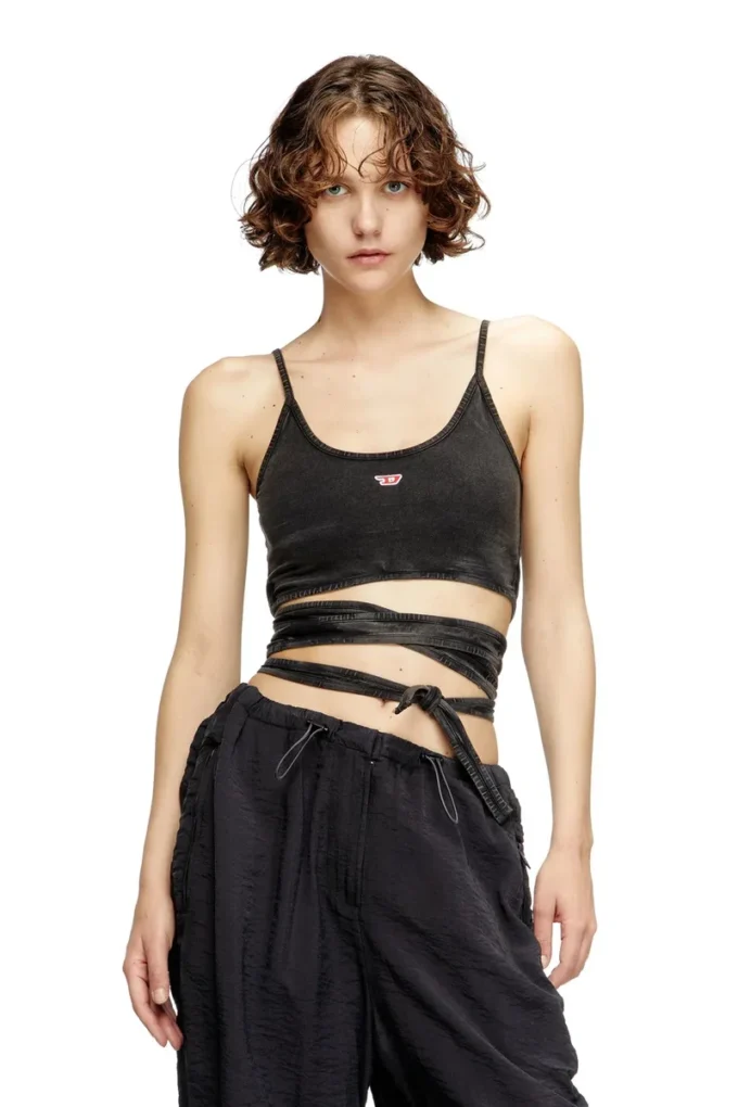 t-leya-tail-r1 Denim-look vest top with wrap ties