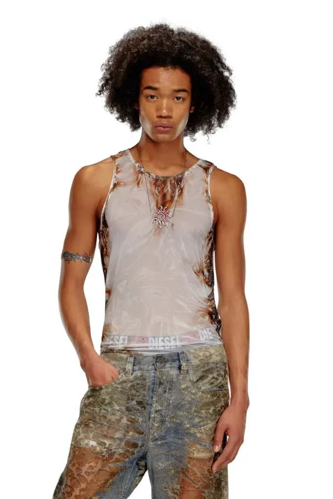 t-lifty-burn-art Tulle tank with burning plastic print