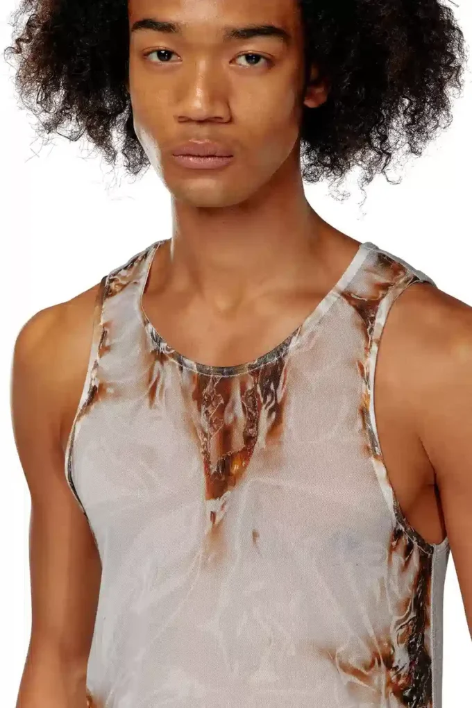 t-lifty-burn-art Tulle tank with burning plastic print