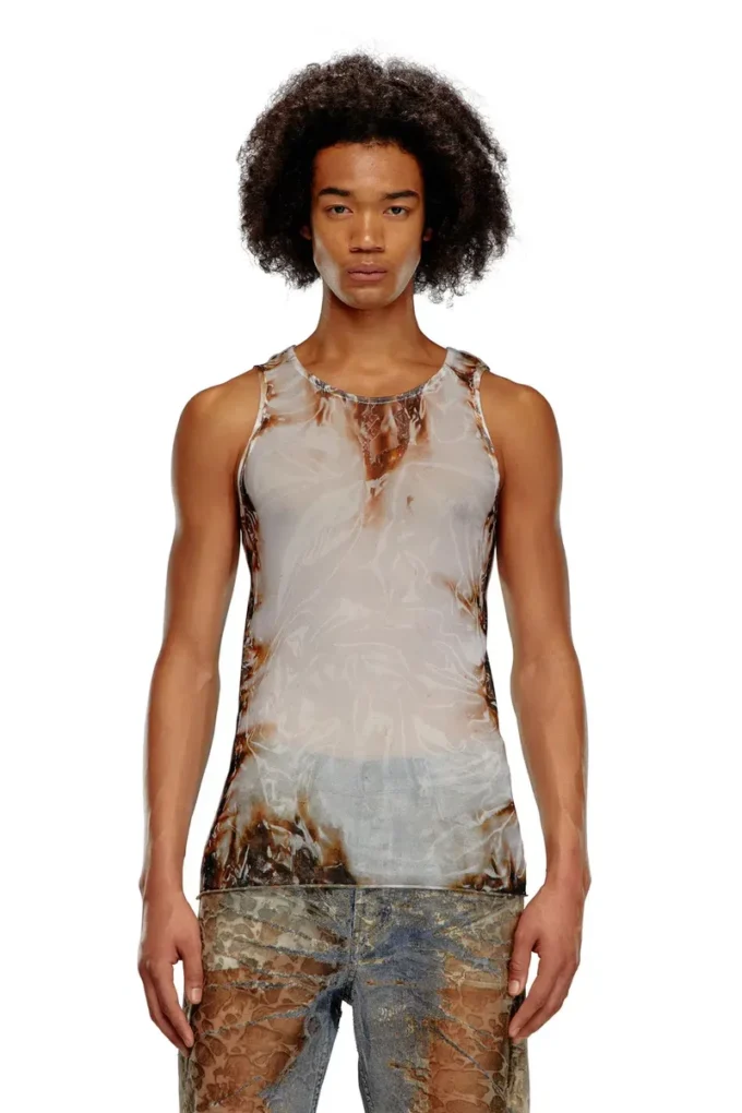 t-lifty-burn-art Tulle tank with burning plastic print