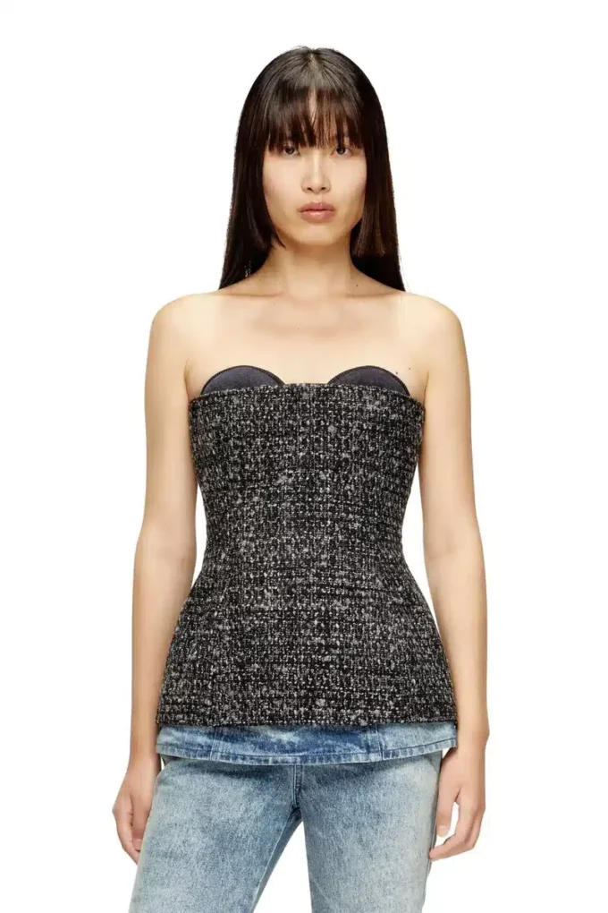t-orset Bouclé corset top with ultra-low cut