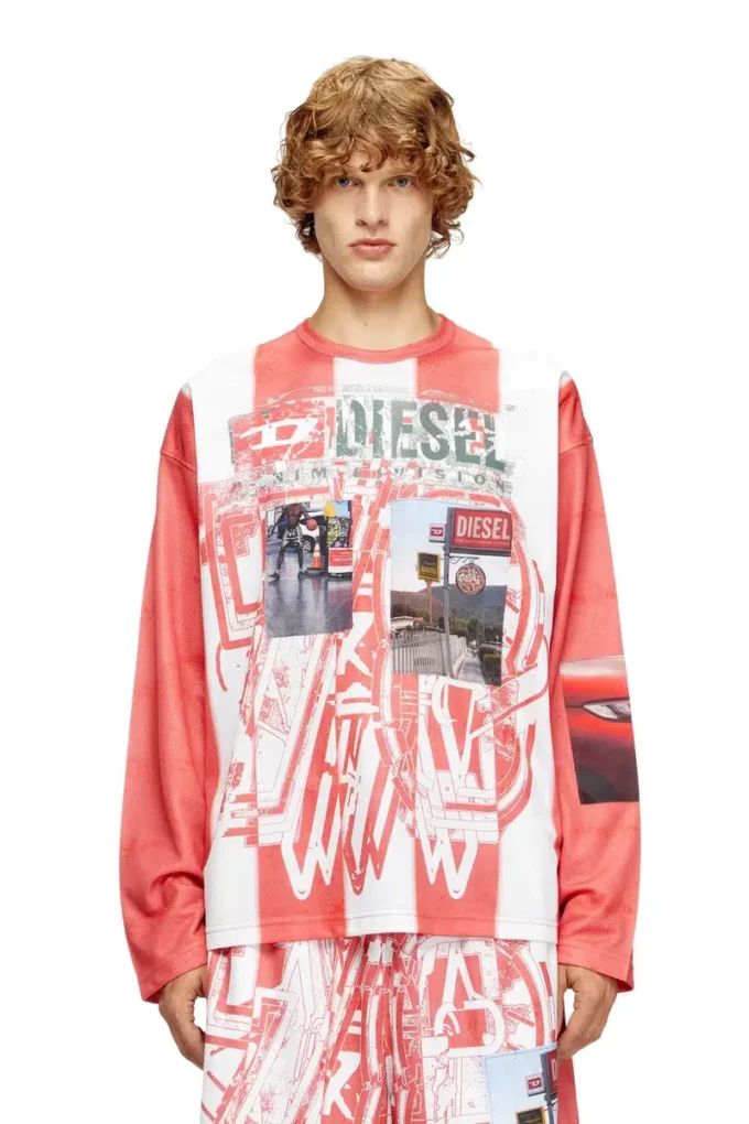 t-ruby Striped long-sleeve T-shirt with photo patches
