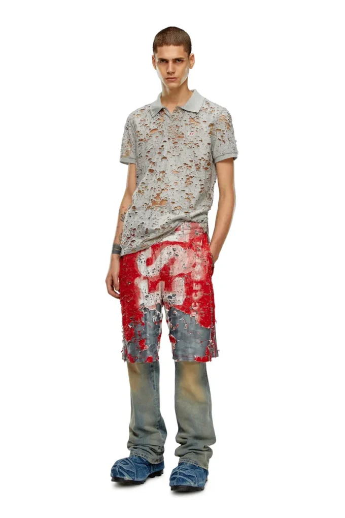 t-smith-devor Tulle polo shirt with destroyed jersey