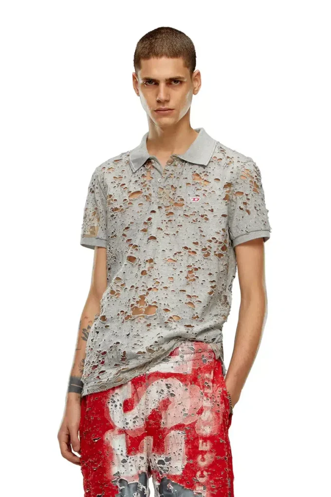 t-smith-devor Tulle polo shirt with destroyed jersey