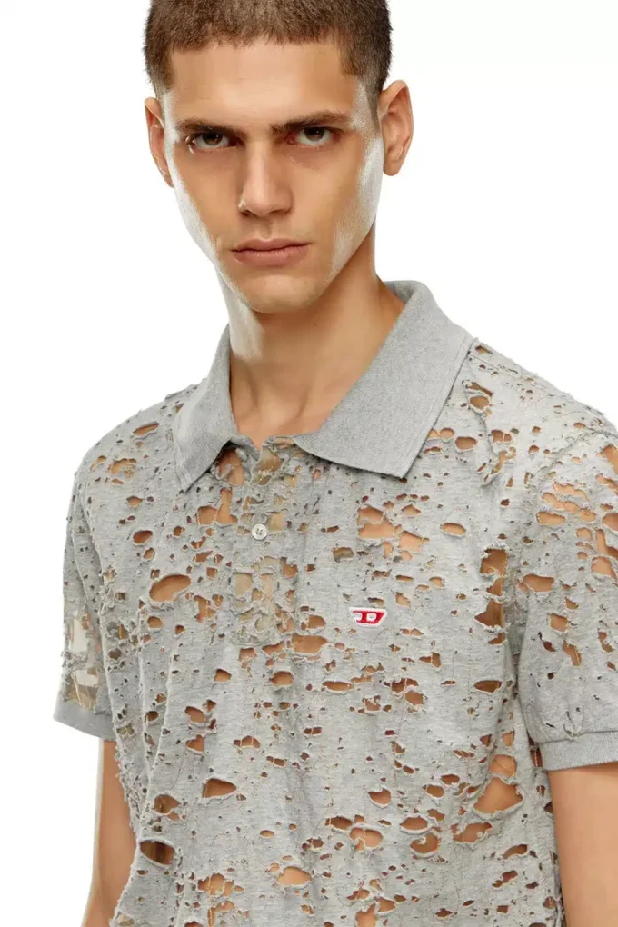 t-smith-devor Tulle polo shirt with destroyed jersey