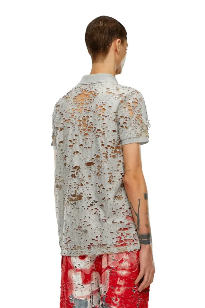 t-smith-devor Tulle polo shirt with destroyed jersey
