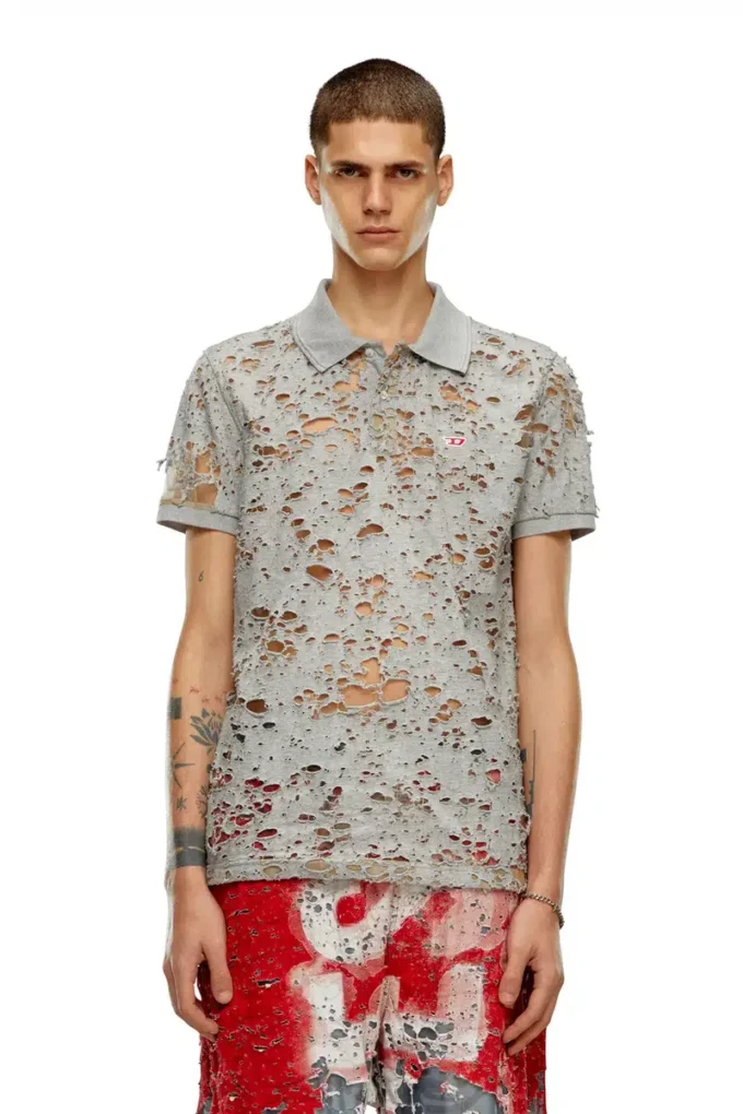 t-smith-devor Tulle polo shirt with destroyed jersey