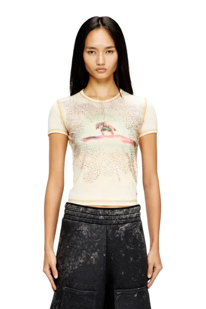 t-uncuties-long-s10 Slim T-shirt with rhinestones