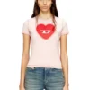 t-uncuties-long-s5 Slim T-shirt with heart print and studs