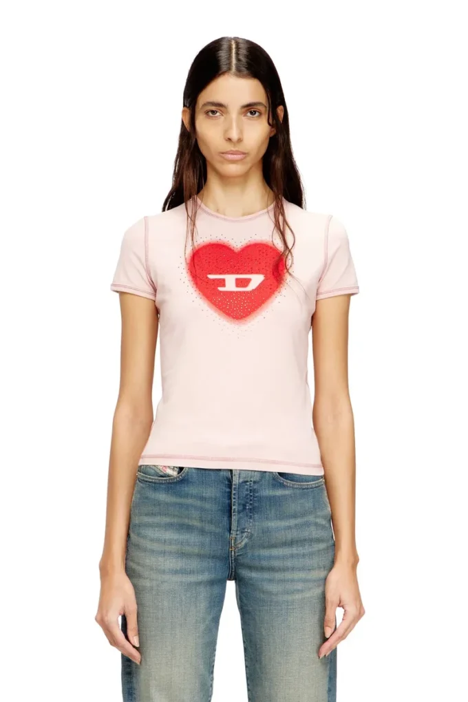 t-uncuties-long-s5 Slim T-shirt with heart print and studs