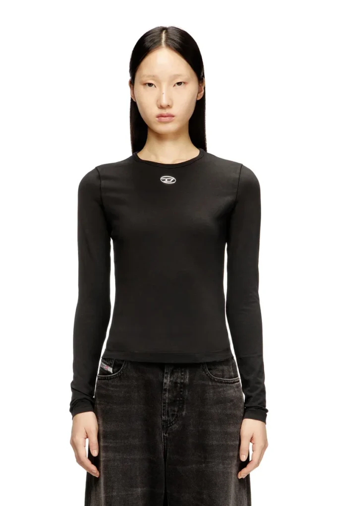 t-uncutieslong-ls-od Cotton sweater with Oval D logo