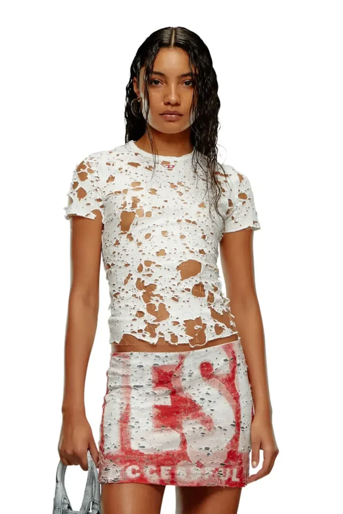 t-uncyna Tulle T-shirt with destroyed jersey