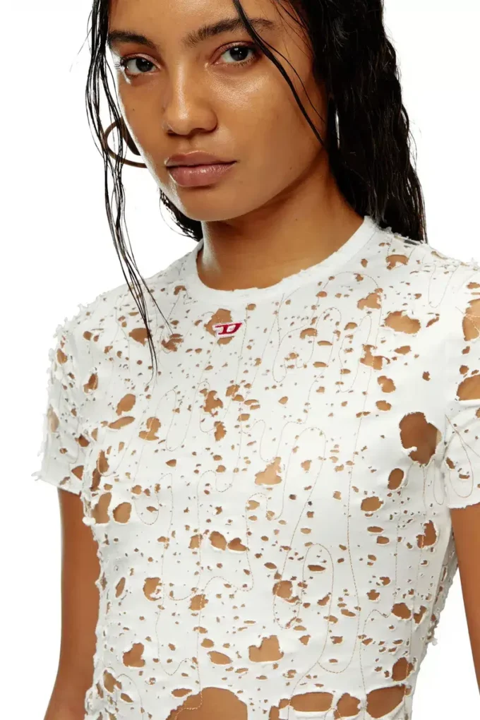 t-uncyna Tulle T-shirt with destroyed jersey