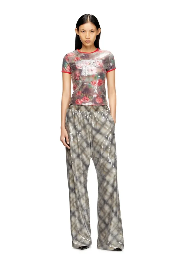 t-unkyel Skinny floral print jersey top with sequins
