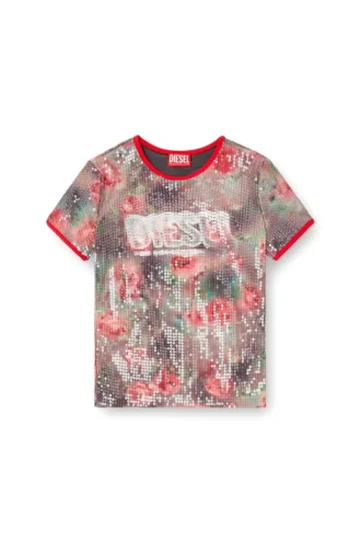 t-unkyel Skinny floral print jersey top with sequins