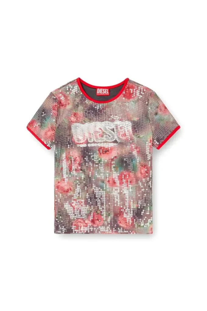 t-unkyel Skinny floral print jersey top with sequins