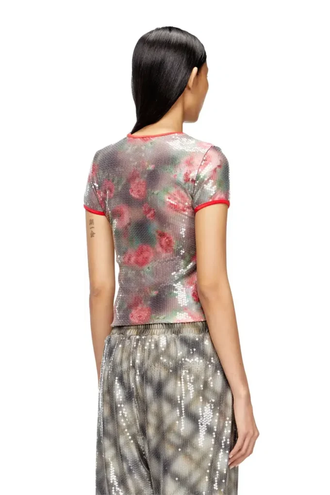 t-unkyel Skinny floral print jersey top with sequins