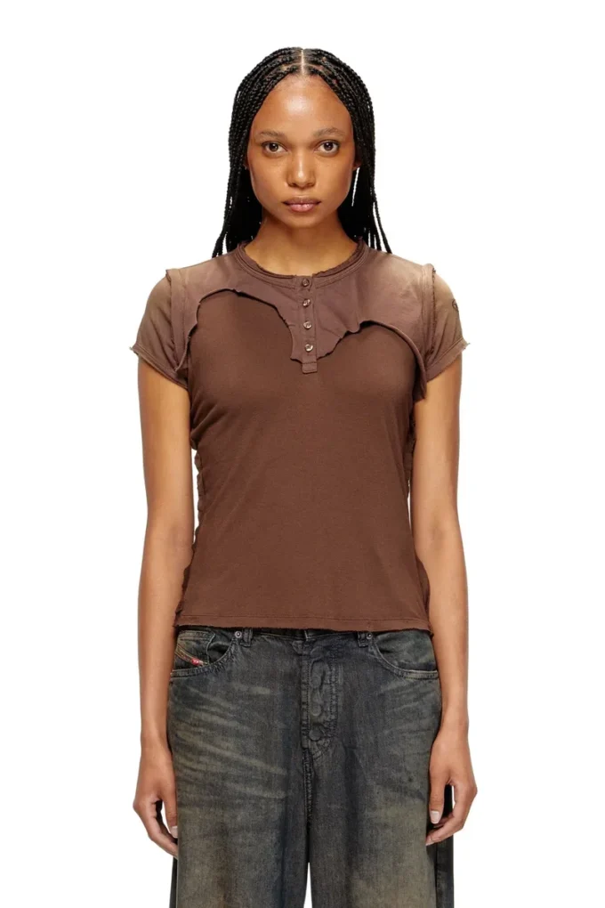 t-unrawy Henley T-shirt with peel-off effect