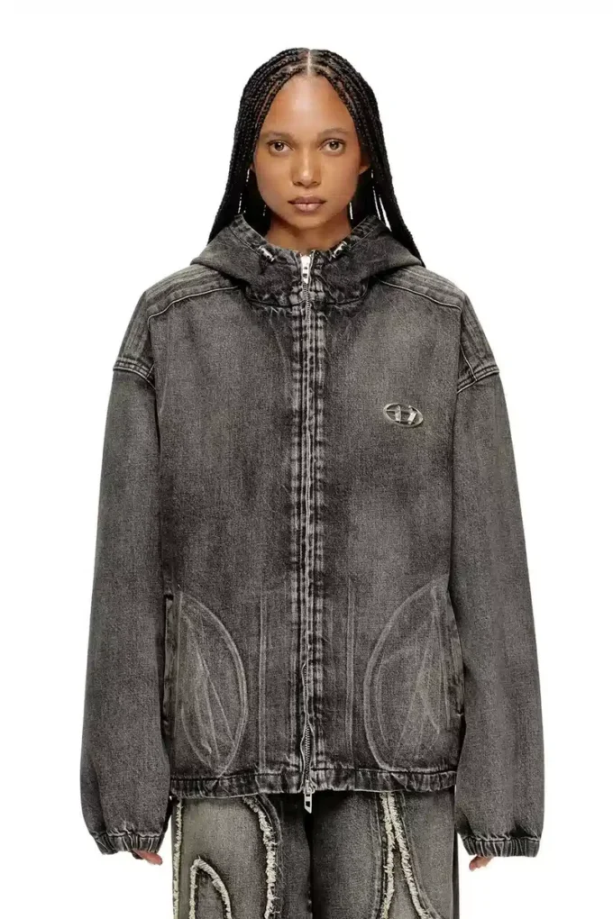 thugjack Hooded jacket in faded denim