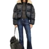 w-aves-fur Hooded puffer jacket in dirt-effect camo denim