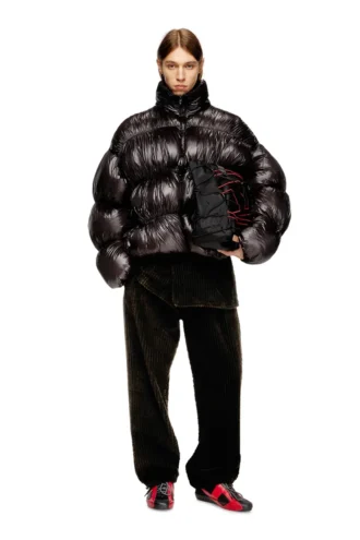 w-choco Hooded down jacket with bubble effect