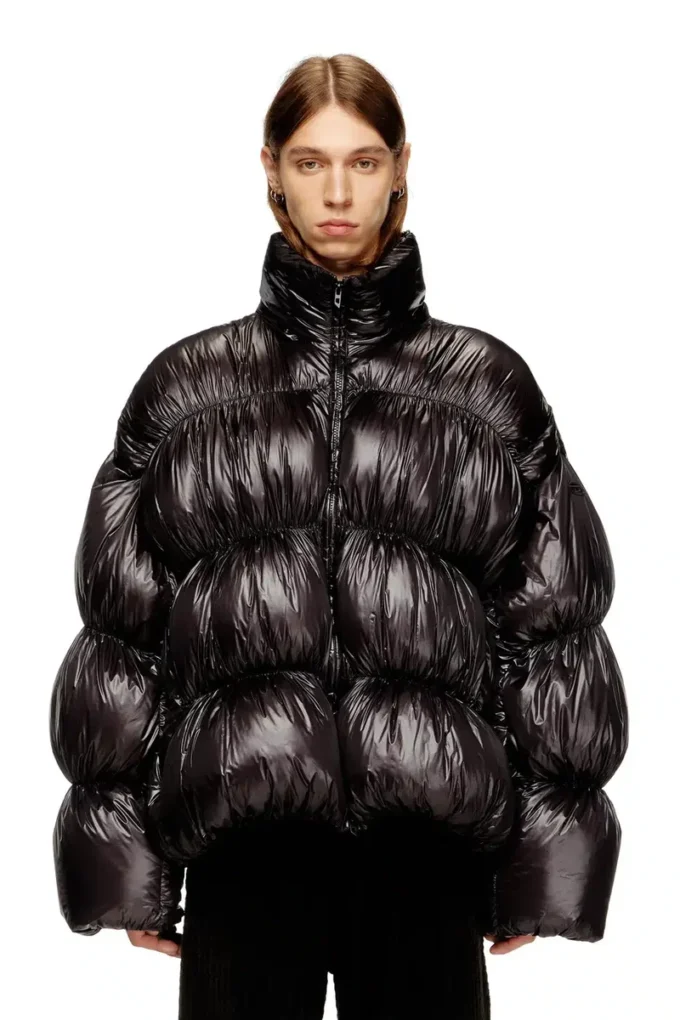 w-choco Hooded down jacket with bubble effect