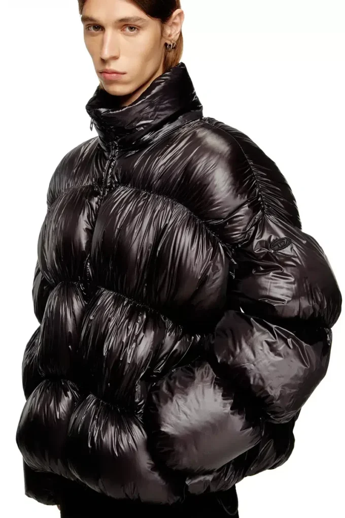 w-choco Hooded down jacket with bubble effect