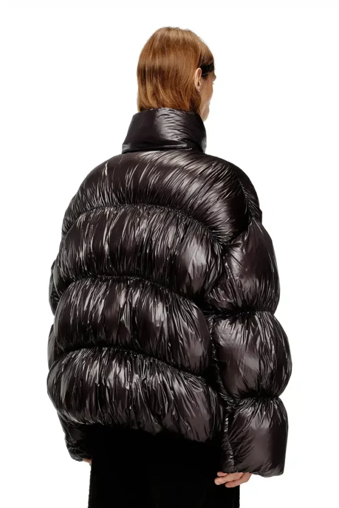 w-choco Hooded down jacket with bubble effect