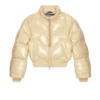 w-crema Quilted-vinyl down bomber jacket