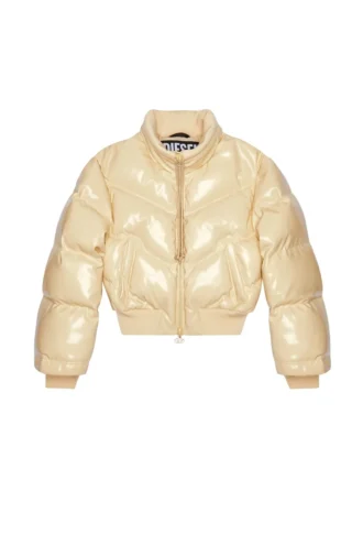 w-crema Quilted-vinyl down bomber jacket