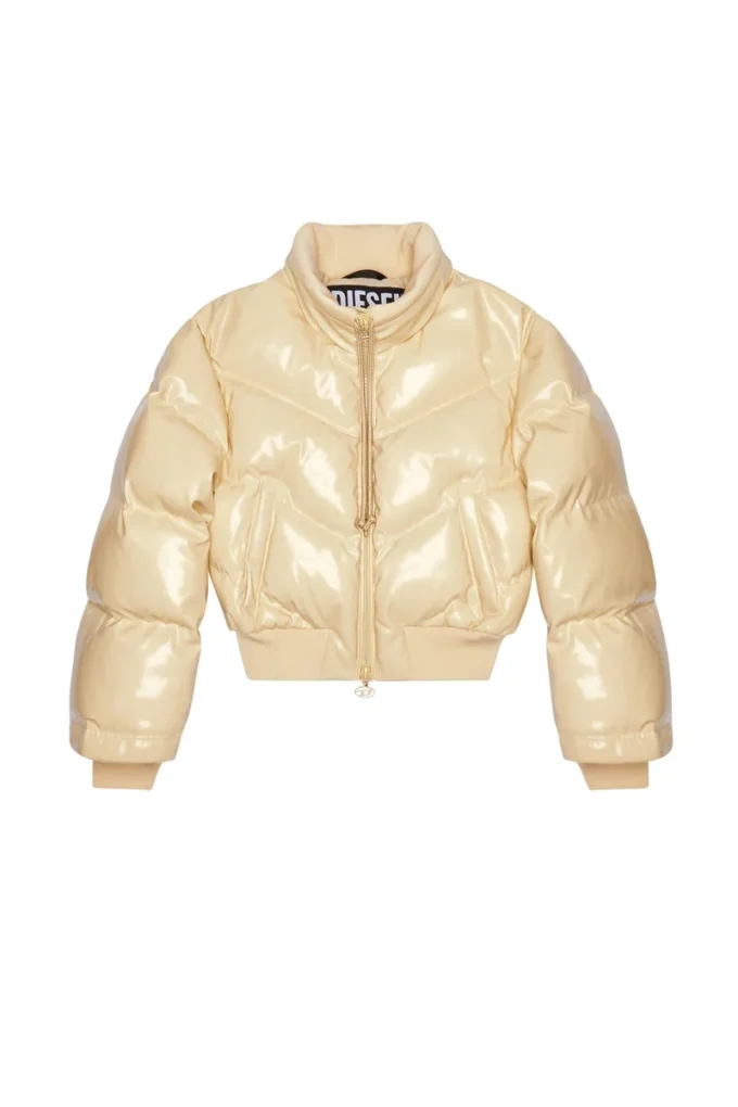 w-crema Quilted-vinyl down bomber jacket