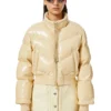 w-crema Quilted-vinyl down bomber jacket