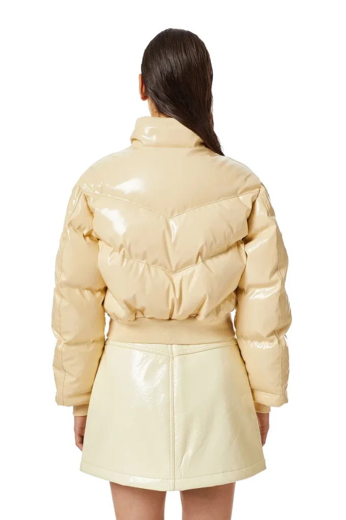 w-crema Quilted-vinyl down bomber jacket