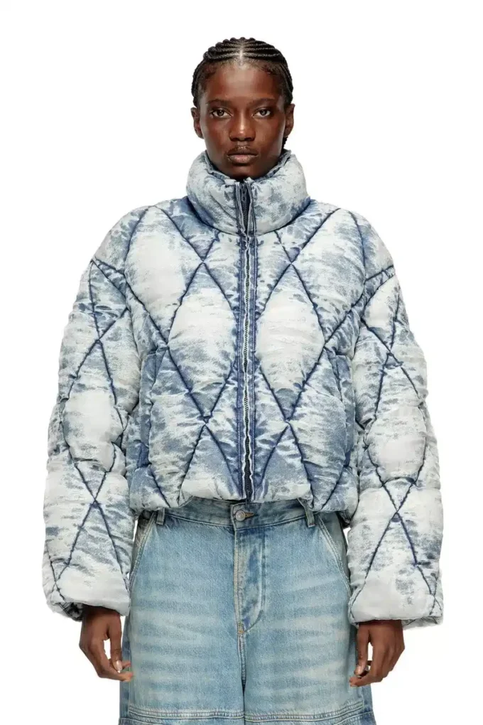 w-histel Puffer jacket in argyle-quilted devoré shell
