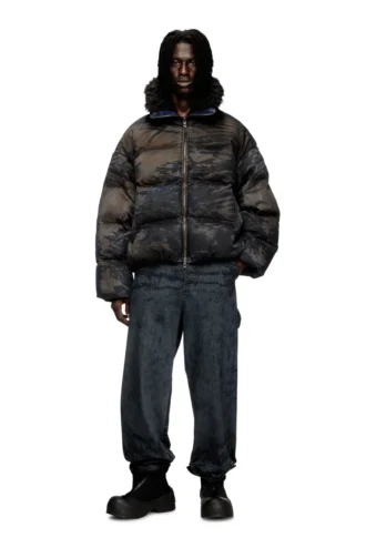 w-johns Puffer jacket in dirt-effect camo denim