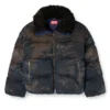 w-johns Puffer jacket in dirt-effect camo denim