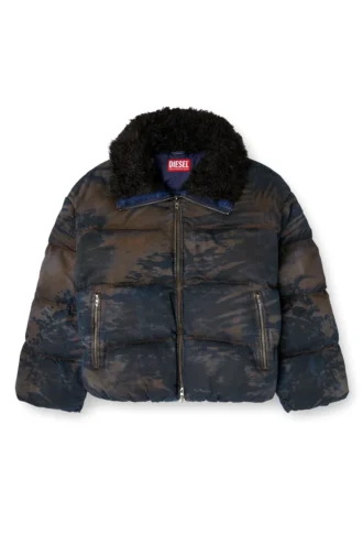 w-johns Puffer jacket in dirt-effect camo denim