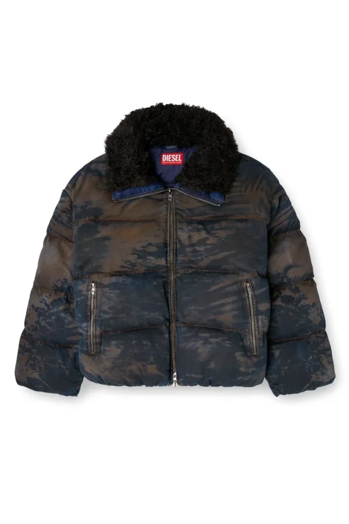 w-johns Puffer jacket in dirt-effect camo denim