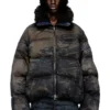 w-johns Puffer jacket in dirt-effect camo denim