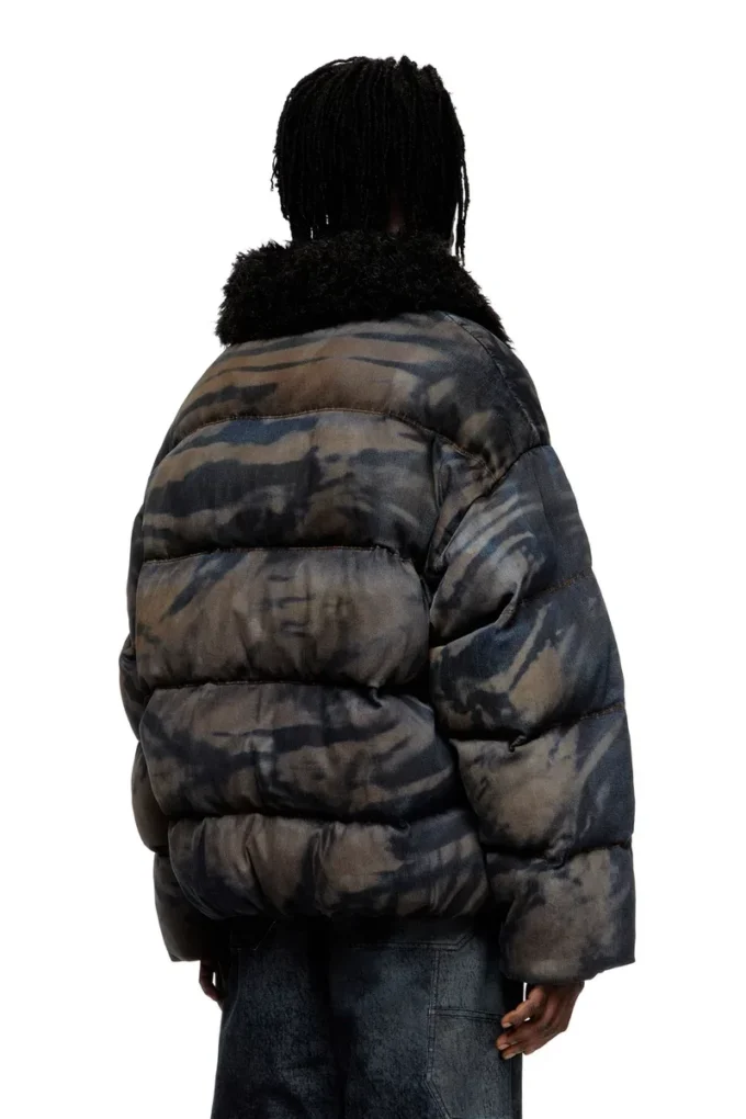 w-johns Puffer jacket in dirt-effect camo denim