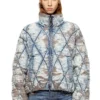 w-kons Padded jacket in argyle-quilted devoré denim